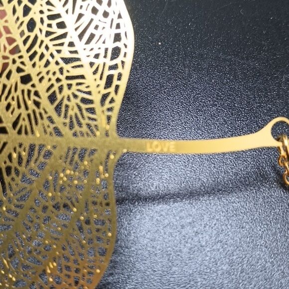 Gold filigree bookmark metal page holder mesh bodhi fossilized leaf - Picture 5 of 5